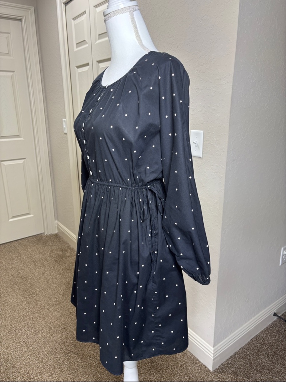 Madewell Button-Front Tie-Waist Mini Dress in Square Spot Black Size XS - Picture 5 of 8